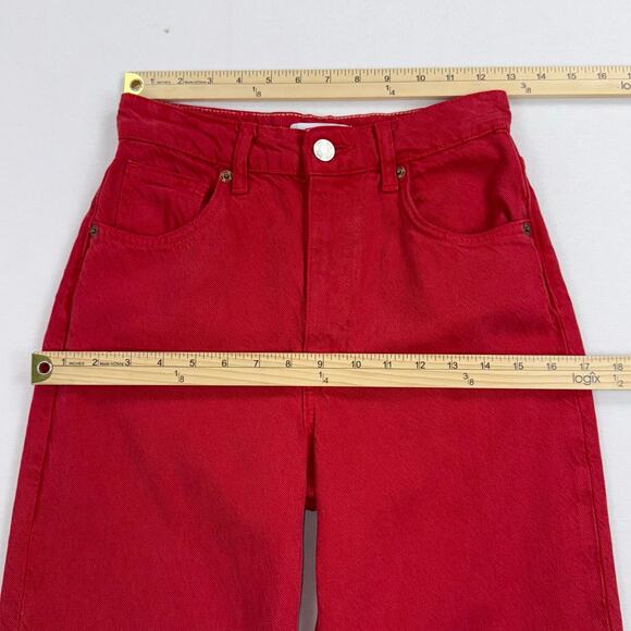 Zara Women's 90s Full Length Wide Leg Jean Size 4 Red Raw Hem - Picture 10 of 14